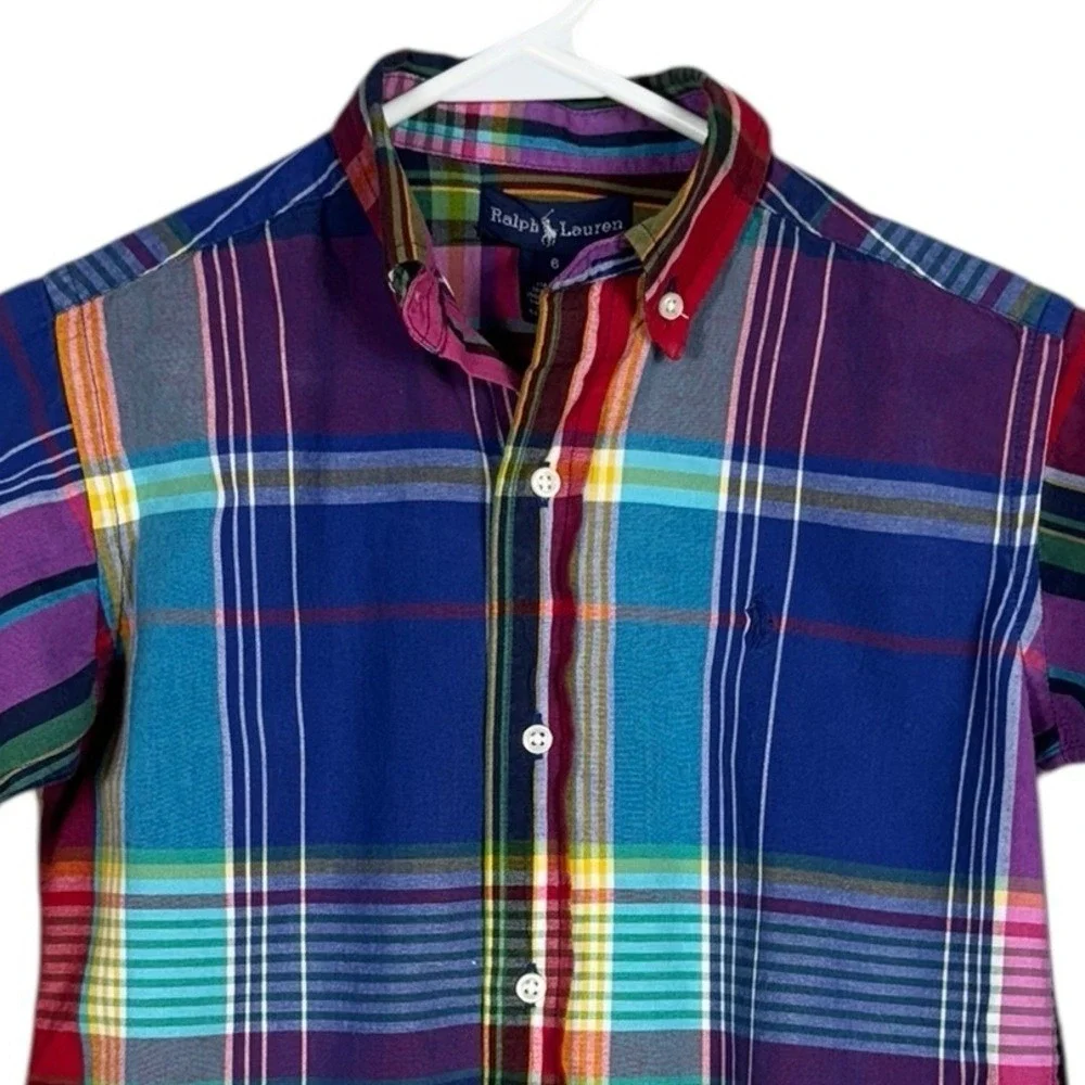 Ralph Lauren Madras Plaid Button Down Shirt Size 6 Long Sleeve